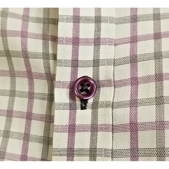 Jhane Barnes Mens XL White Purple Check Slim Fit Button Up Long Sleeve       T38 - Picture 7 of 8